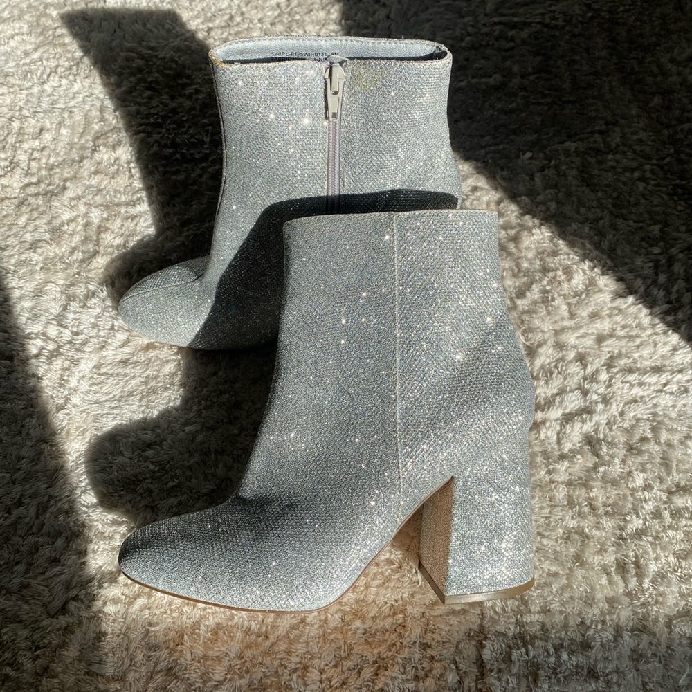 Madden Girl Silver Ankle Booties with Block Heel